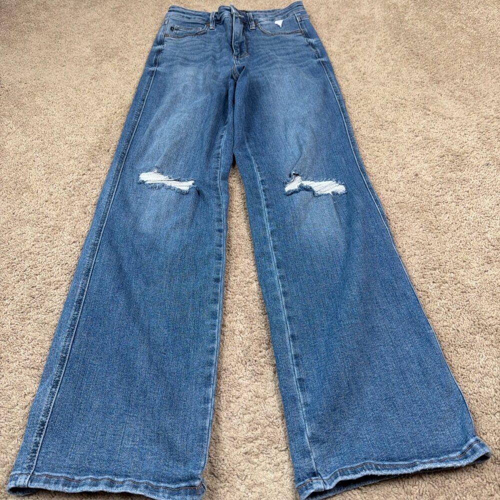 Judy Blue Jeans Womens 5/27 Blue Austin Tummy Control High Rise Ripped Knee - Picture 2 of 11